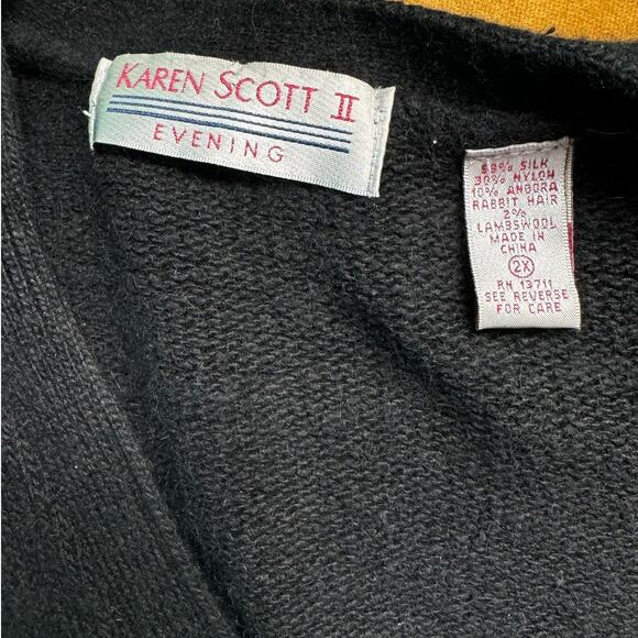 Vintage Karen Scott Angora Silk Lambswool Black Beaded Sweater Women's 2X - Picture 10 of 10